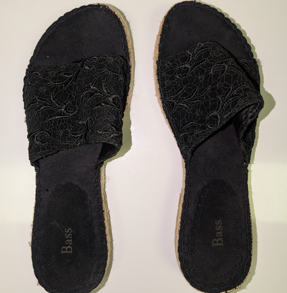Black Embroidered Bass Sandals